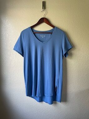 Soft Surroundings Womens XL Blue Pima Cotton Short Sleeve V Neck Tunic T Shirt